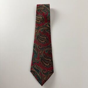 Vintage Brownstone Paisley Maroon Teal Italian Fabric Silk Tie USA